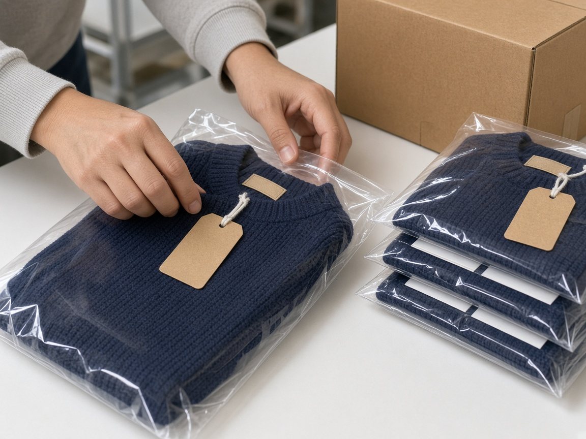 Packing with hang tags and poly bags
